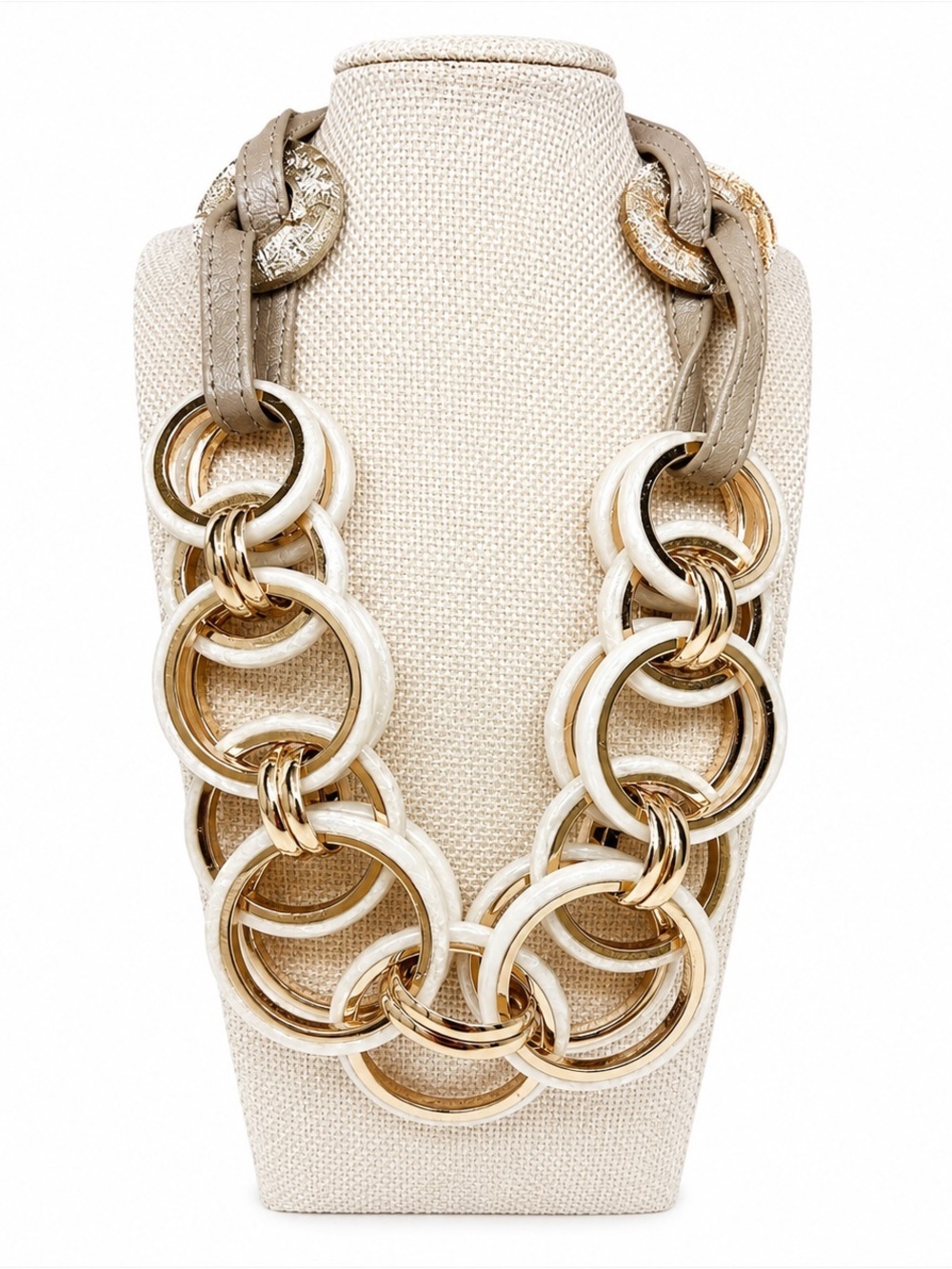 Chicos Elegant Cream and Gold Chain Necklace - 19” Plus 4” Extender